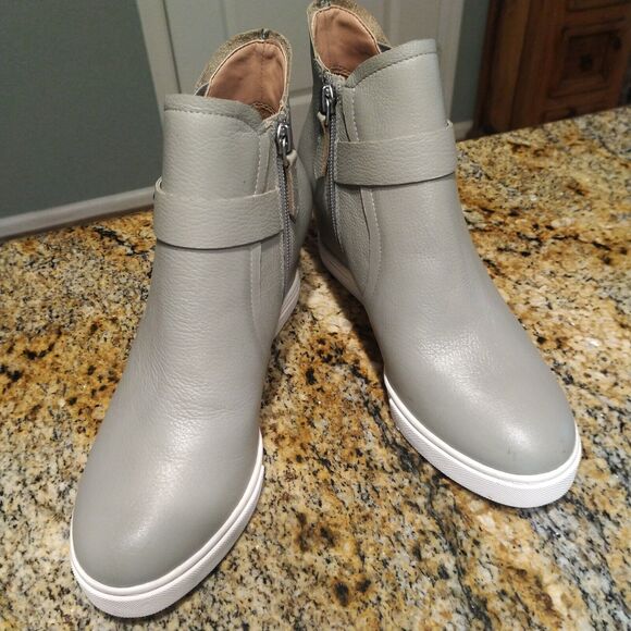 Linea Paolo Freshton High Top Leather Wedge Sneaker Ankle Bootie Gray Size 6.5 M - Picture 3 of 12